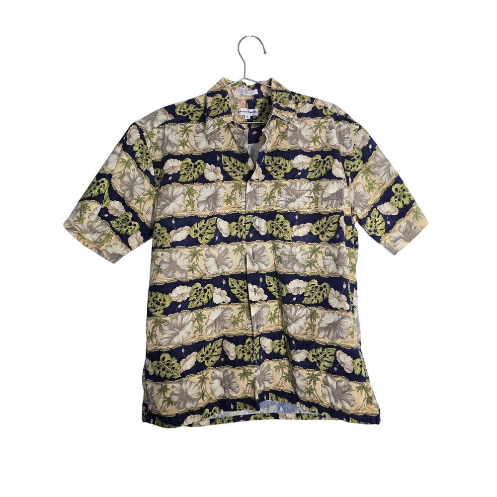 Vintage Pierre Cardin Hawaiian Shirt Mens M Tropical Floral Camp Collar Cotton